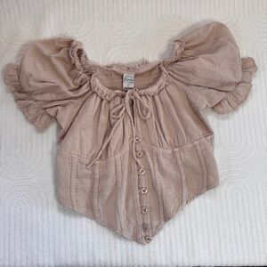 Blanco by Nature Cotton cropped top neutral Peasant Blouse bustier style puff